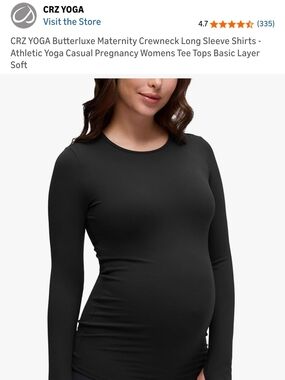 CRZ YOGA Women’s Butterluxe Maternity Long Sleeve Crewneck Top - Black & Gray